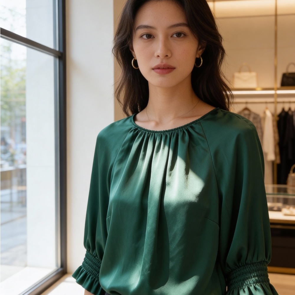 Women's Emerald Green Satin Blouse